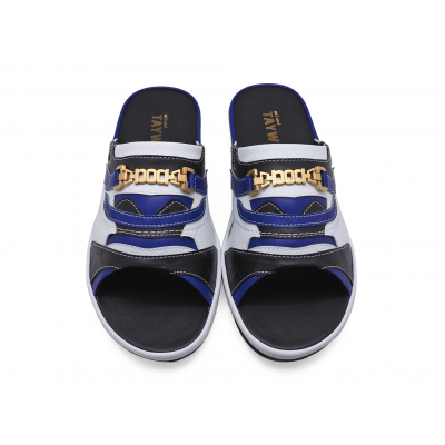 Men Sandals SKF-38 Black&Blue Nappa-White Pebble grain Microfiber Leather